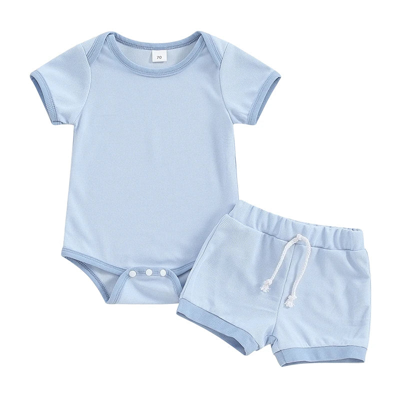 Wholesale Baby Boy Blue Romper and Shorts Set (4 Pack)